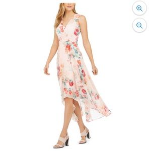 Calvin Klein V Neck Pink Floral Maxi Hi Lo Dress